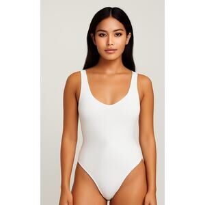 Wilfred Free White U-Neck Bodysuit XS Aritzia Minimalist Thin Stretch